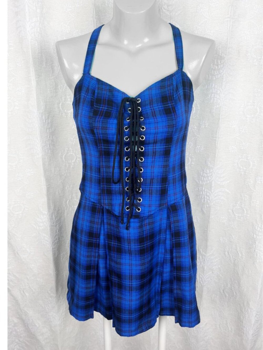 Vintage Lip Service blue plaid corset mini dress pleated grunge punk rockabilly